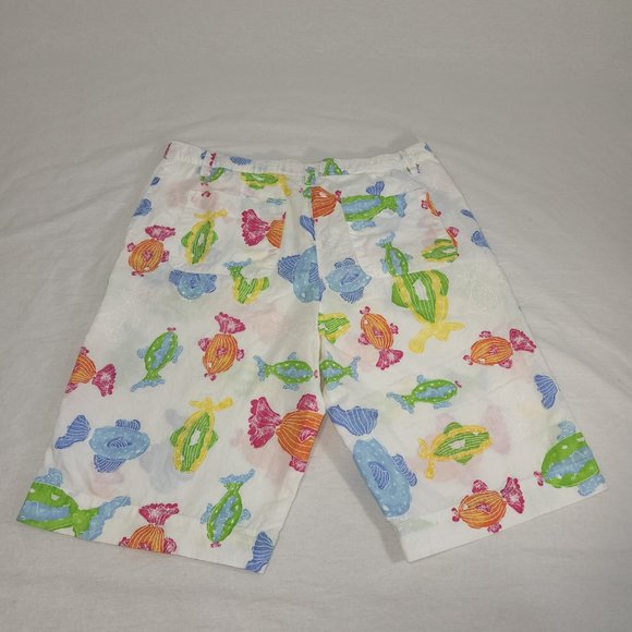 FRESH PRODUCE White Shorts with Colorful Fish Print Hight Rise Size M  LIKE NEW! - Picture 11 of 16